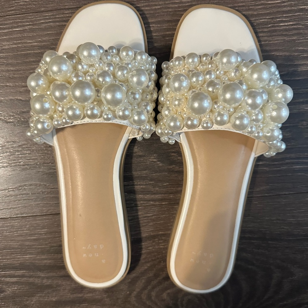 a new day Pearl Embellished White Sandals